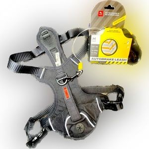 MEDIUM 2 Pc Set: Kong Harness w/ Waste Bag Dispenser + Fida Autobrake Leash